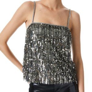 Alice + Olivia Silver Sequin Fringe Camisole